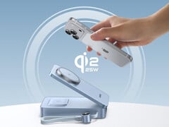 Le MagFlow Qi2 25W coûte 139,99 euros. Sur la photo : un rendu montrant le support de charge sans fil pliable de la banque d'énergie. (Source de l'image : Ugreen)