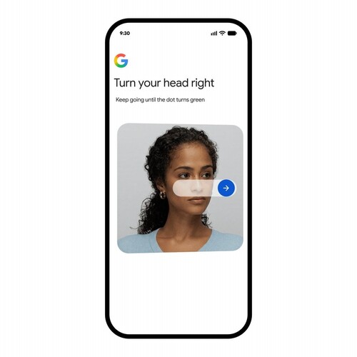 Écran Google invitant l'utilisateur à tourner la tête vers la droite