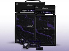 L'amplificateur, l'enceinte portable et le casque Marshall ont fait peau neuve dans des tons de violet et de noir, rehaussés de touches argentées.