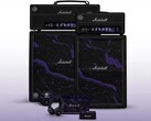 L'amplificateur, l'enceinte portable et le casque Marshall ont fait peau neuve dans des tons de violet et de noir, rehaussés de touches argentées.