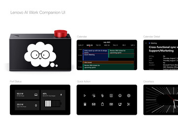 Le Lenovo AI Work Concept affiche l'état des ports, le calendrier et les horaires.