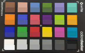 Xiaomi Mi 8 - ColorChecker ; la couleur de référence se situe dans la partie inférieure de chaque bloc.
