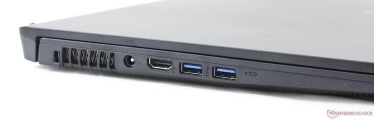 Côté gauche : entrée secteur, HDMI 1.4, 2 USB A 3.2 Gen 1.