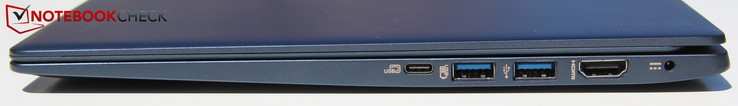 Côté droit : USB C 3.1, 2 USB A 3.0, HDMI, entrée secteur.