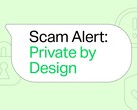 Bulle de conversation WhatsApp verte avec le texte « Alerte à l'arnaque : Private by Design »