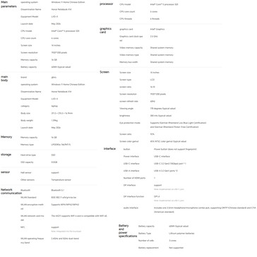 Fiche technique de l'ordinateur portable (machine traduite)