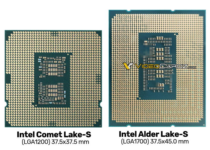 Comparaison de la taille : Comet Lake-S contre Alder Lake-S (Source de l'image : Videocardz)
