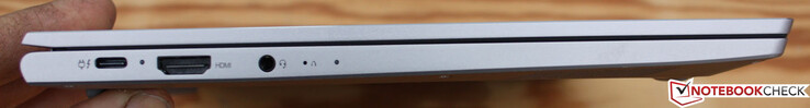 A gauche : 1x USB Type-C avec Thunderbolt 4 et Power Delivery, 1x HDMI 2.0b, 1x prise audio