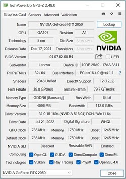 GPU-Z : Nvidia GeForce RTX 2050