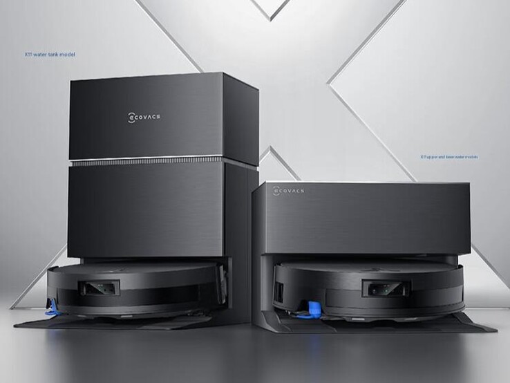 Les versions réservoir d'eau (à gauche) et raccordement à la plomberie domestique (à droite) du Deebot X11 d'Ecovacs (Source de l'image : JD.com)