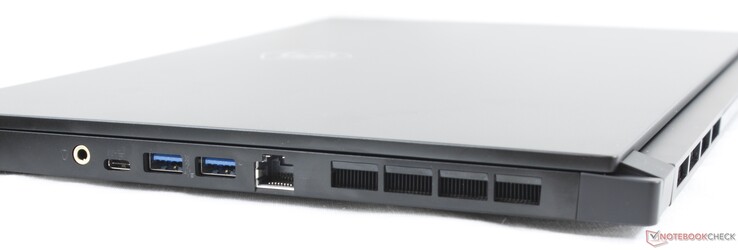 Côté droit : prise jack, USB C 3.2 Gen. 2, 2 USB A 3.2 Gen. 2, RJ-45 2,5 Gbit/s.