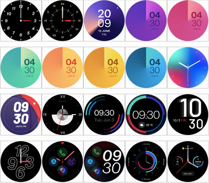 Voici quelques-uns des visages de montre que la OnePlus Watch offrira. (Image source : XDA Developers)