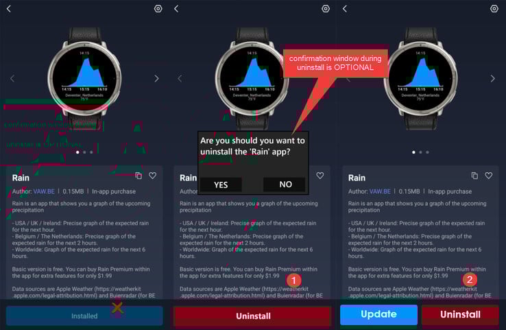 Maquette d'une éventuelle nouvelle fonctionnalité de désinstallation de l'application Zepp Health. (Source de l'image : Amazfit)