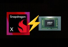 Le Snapdragon X d&#039;entrée de gamme affronte le Ryzen 7 8840U dans le test multicœur Geekbench 6. (Source des images : AMD, Qualcomm, édité)