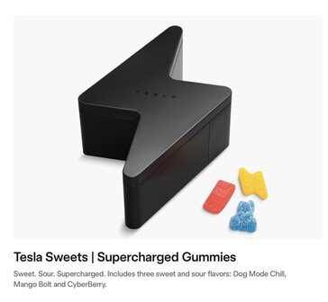 La boîte de bonbons Tesla Supercharged Gummies.
