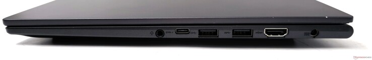 À droite : prise audio combo 3,5 mm, USB 3.2 Gen1 Type-C avec PD, 2x USB 3.2 Gen1 Type-A, HDMI 1.4-out, DC-in