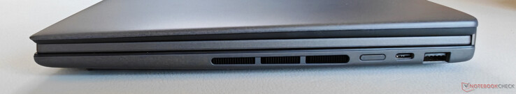 À droite : Bouton d'alimentation, USB-C 4.0 avec Thunderbolt 4 (40 GBit/s, DisplayPort, Power Delivery), USB-A 3.2 Gen.2 (10 Gbit/s)
