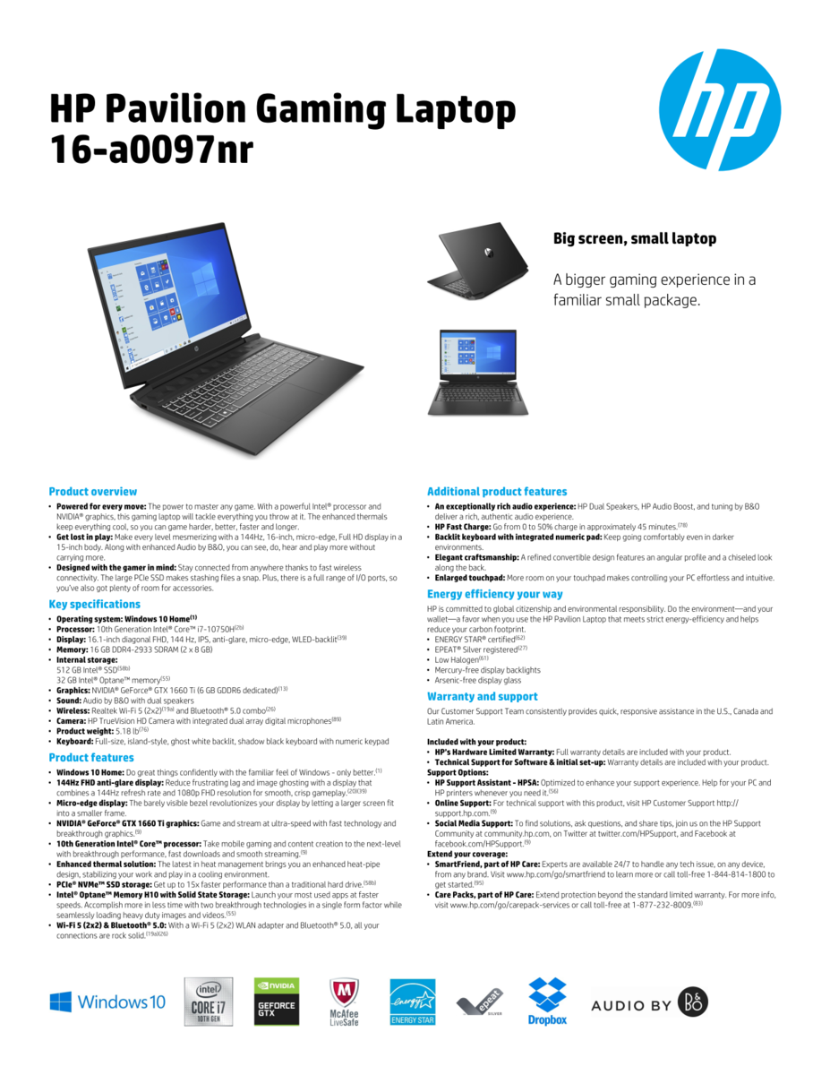 Ordinateur portable 16,1 pouces HP Pavilion Gaming avec écran 144