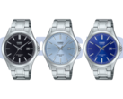 De gauche à droite (photo) : Casio MTS-115D-1AV, MTS-115D-2A2V et MTS-115D-2A1V. Il existe deux autres modèles, qui ne figurent pas sur cette image. (Source de l'image : Casio - Edited)