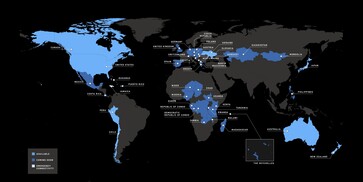 Couverture actuelle de Starlink Mobile.