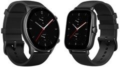 Le GTR 2e (L) existe également en gris et vert ; le GTS 2e (R) existe également en vert et violet. (Source de l'image : Amazfit - édité)