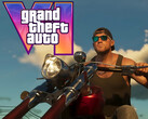 Bannière de GTA 6 montrant Jason sur une moto (Source : capture d'écran, Rockstar Games YouTube avec modifications)