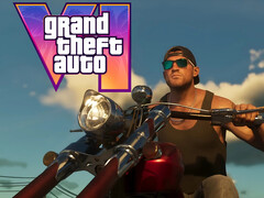 Bannière de GTA 6 montrant Jason sur une moto (Source : capture d&#039;écran, Rockstar Games YouTube avec modifications)