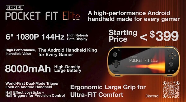 Les spécifications du Konkr Pocket Fit Elite. (Source de l'image : Ayaneo)