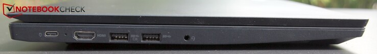 Côté gauche : USB C, HDMI 1.4b, 2 USB 3.0, écouteurs/mic.