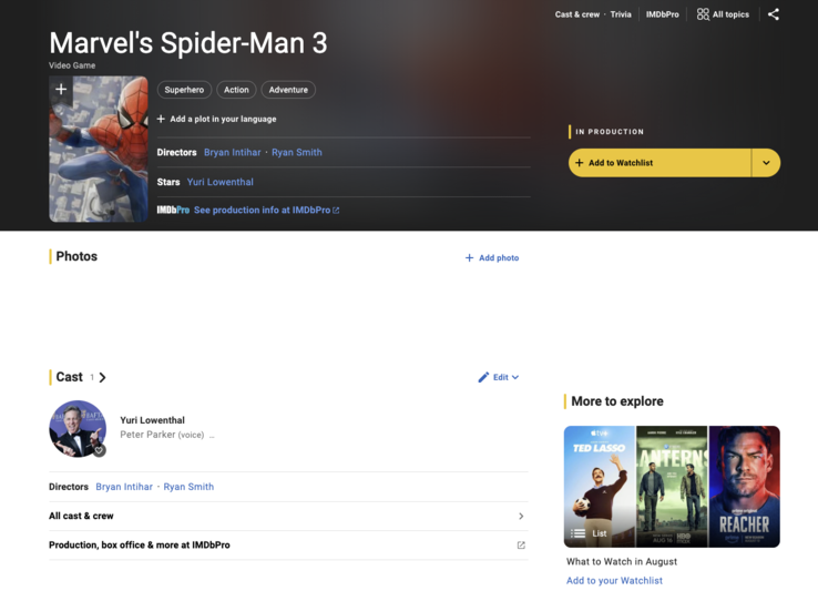 Fiche IMDb de Spider-Man 3.