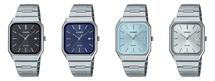 Les quatre montres de la collection Casio MTP-B185D dévoilées plus tôt en 2025. (Source de l'image : Casio)