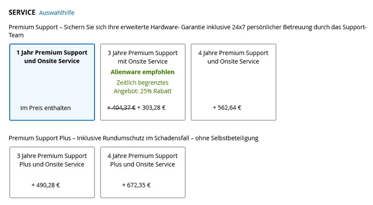 Options de garantie (source image : Dell)