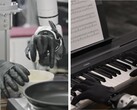 Genesis AI montre des mains robotisées effectuant des tâches de motricité fine telles que casser des œufs, couper des tomates, connecter des câbles et jouer du piano.