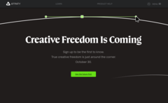 Les fans du logiciel Serif Affinity s'inquiètent d'un lancement à forte dose d'IA et d'un modèle d'abonnement grâce à cette nouvelle page d'accueil. (Source de l'image : Affinity)