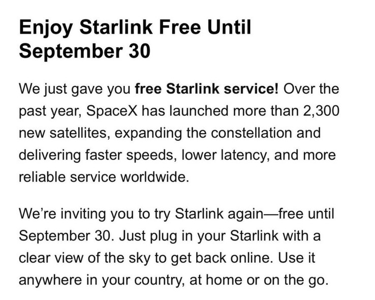 L'offre d'abonnement gratuit à Starlink.