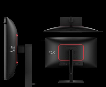 Moniteur de jeu HyperX OMEN 27qs QD-OLED montrant l'affichage avant et le design arrière avec un éclairage d'accentuation rouge (Source d'image : HP)