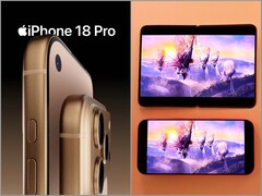 Image conceptuelle de l'iPhone 18 Pro (à gauche) et du mannequin iPhone Fold imprimé en 3D (à droite). (Source de l'image : @ld_vova et Ben Geskin, édité)