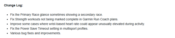 Le journal des modifications de la version bêta publique 25.02 pour les anciennes smartwatches Garmin Forerunner. (Source de l'image : Garmin)