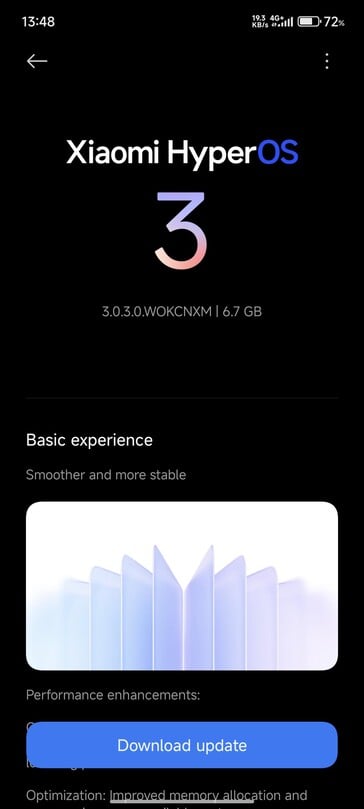 HyperOS 3 OTA sur Redmi K80 (Image source : Reddit user u/Note1411)