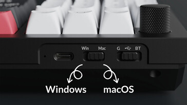 Keychron Q12 HE Sélection du système d'exploitation et commutateurs de mode sans fil.