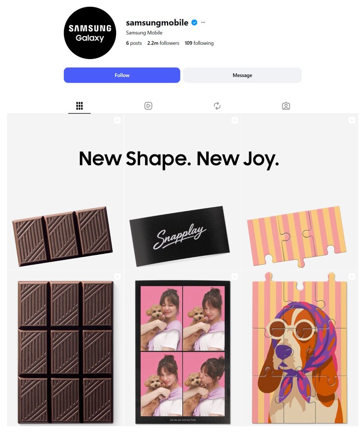 Sur le compte Instagram de Samsung Mobile, les anciennes publications sont progressivement remplacées par la nouvelle campagne de teasing.