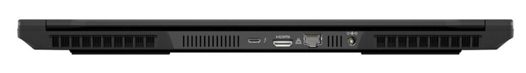 Arrière : Thunderbolt 4 (USB-C ; Power Delivery 1.4, G-Sync), HDMI 2.1, Gigabit Ethernet (2,5 gigabits), alimentation électrique