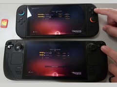 La Nintendo Switch 2 (en haut) et la Steam Deck OLED (en bas) exécutant No Man's Sky côte à côte. L'image met en évidence la différence de temps de chargement observée lors des tests. (Source de l'image : The Phawx sur YouTube)