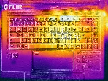 MSI P65 Creator 9SF - Relevé thermique en cas de sollicitations, au-dessus.