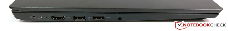Côté gauche : USB C 3.1 Gen.2 (avec DisplayPort), HDMI 1.4b, 2 USB 3.0 Gen.1 (1 alimenté), audio 3,5 mm.
