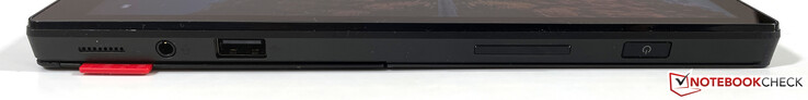 A droite : stéréo 3,5 mm, USB-A 2.0, bascule de volume, bouton d'alimentation