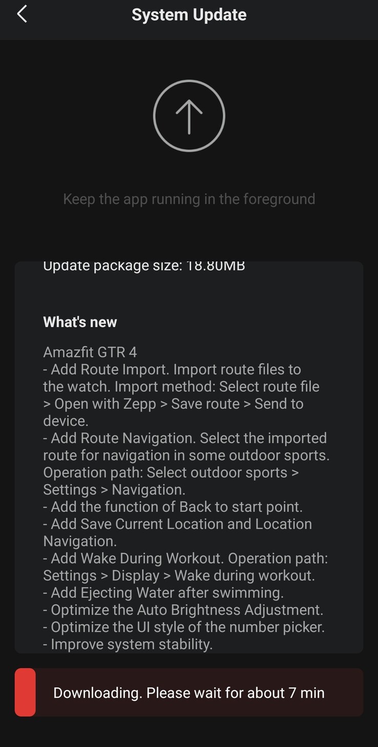 La mise à jour Amazfit GTR 4 version 3.17.0.2 changelog. (Image source : Amazfit)