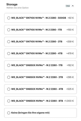 Prix du SSD Frameworks à partir d'aujourd'hui
