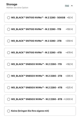 Prix du SSD Frameworks à partir d'aujourd'hui