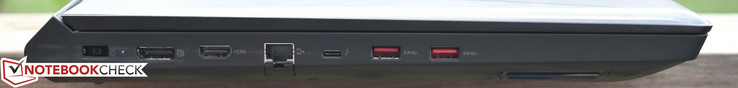 Côté gauche: Prise d'alimentation, DisplayPort, HDMI, Gigabit Ethernet, USB Type-C/Thunderbolt 3, USB 3.0 x 2
